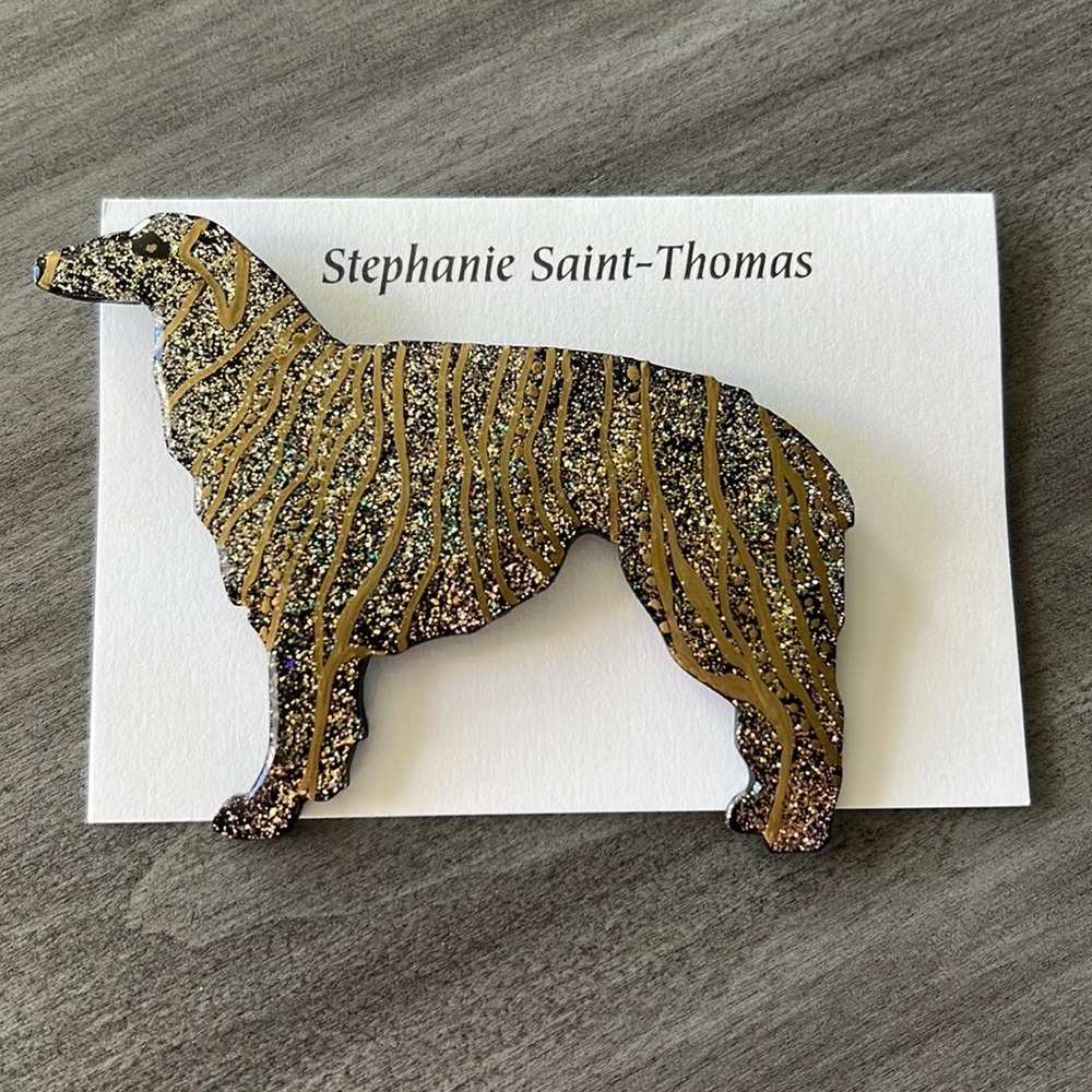 Hand Painted Afghan Hound Lacquer on Wood Art Pin